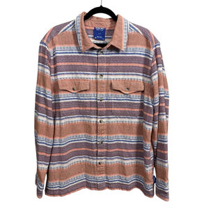 Men's Without Walls Casual Button Down Shirt L Orange Blue Striped